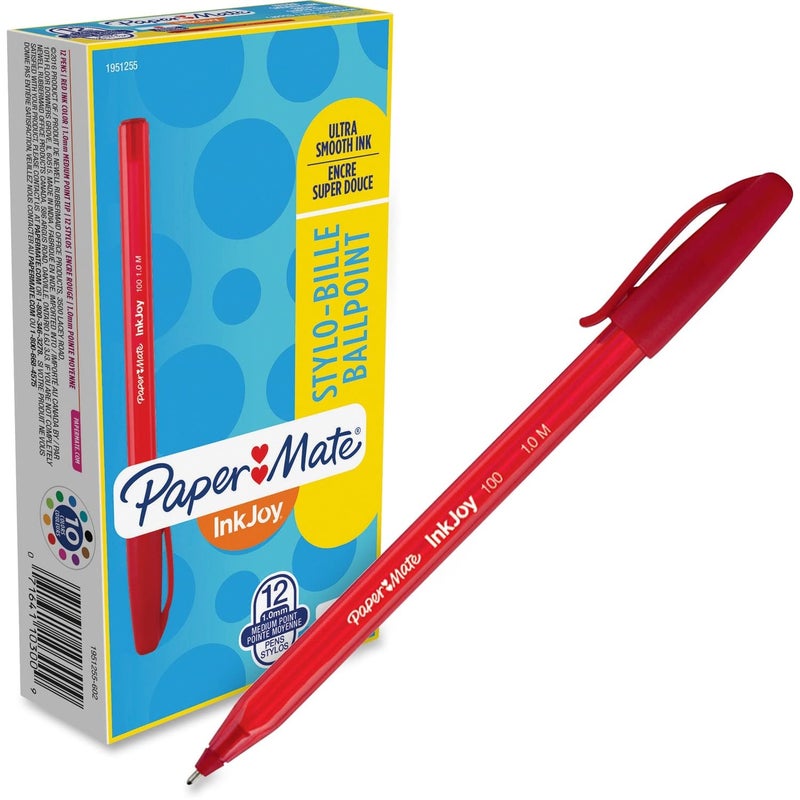 Paper Mate InkJoy 100ST Ballpoint Pens, Medium Point, Red, Box of 12 (1951255) - Image 1